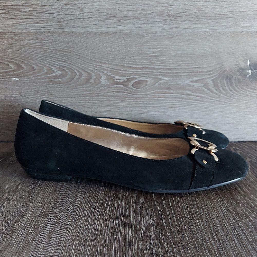 Next Black Suede Flats with Gold Accents 9